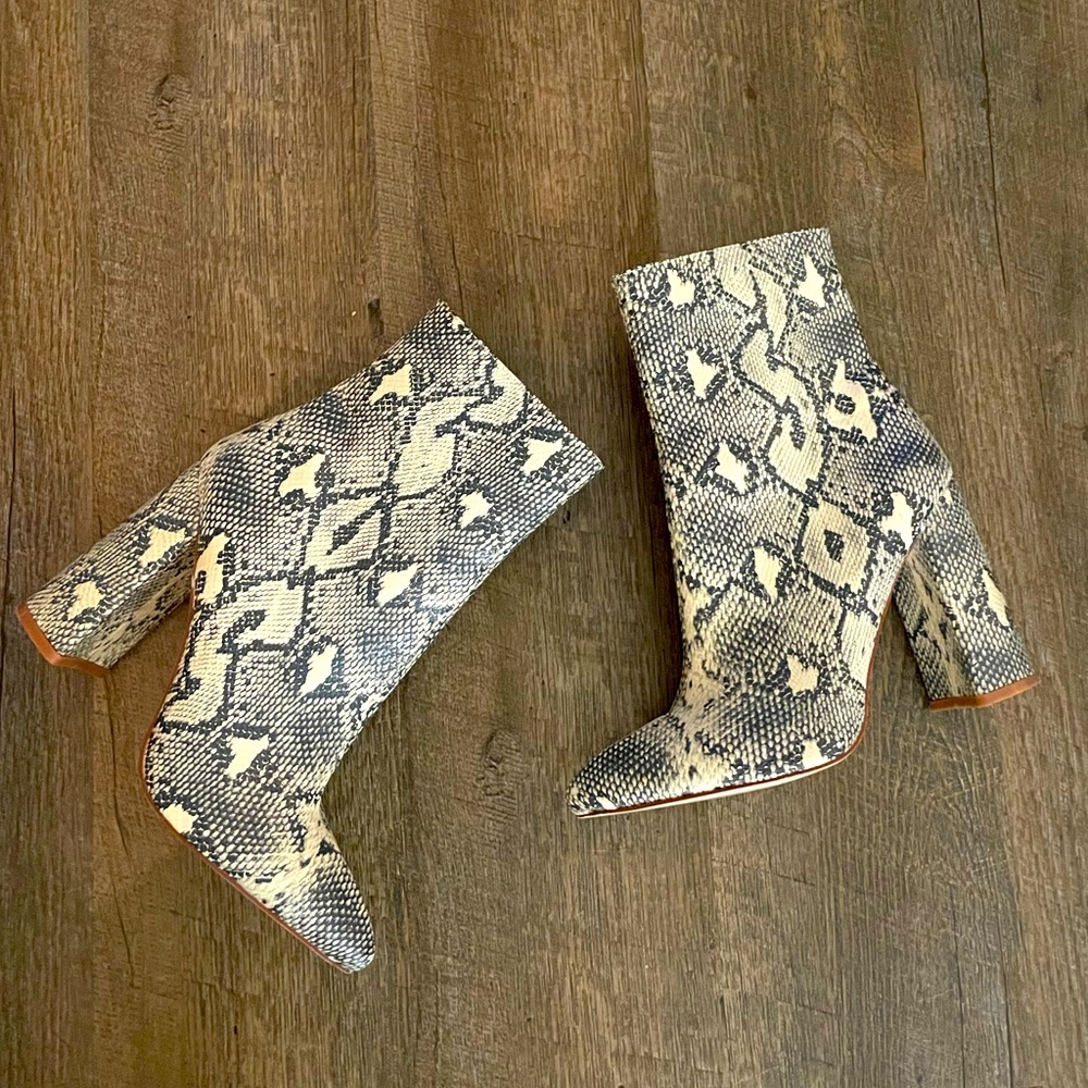 Snake print tall booties